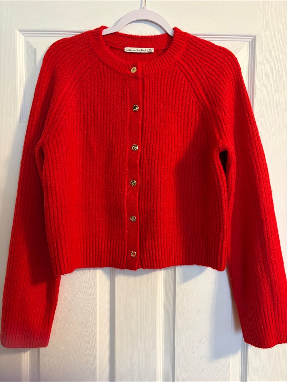 Abercrombie & Fitch Red Ribbed Button-Up Cardigan